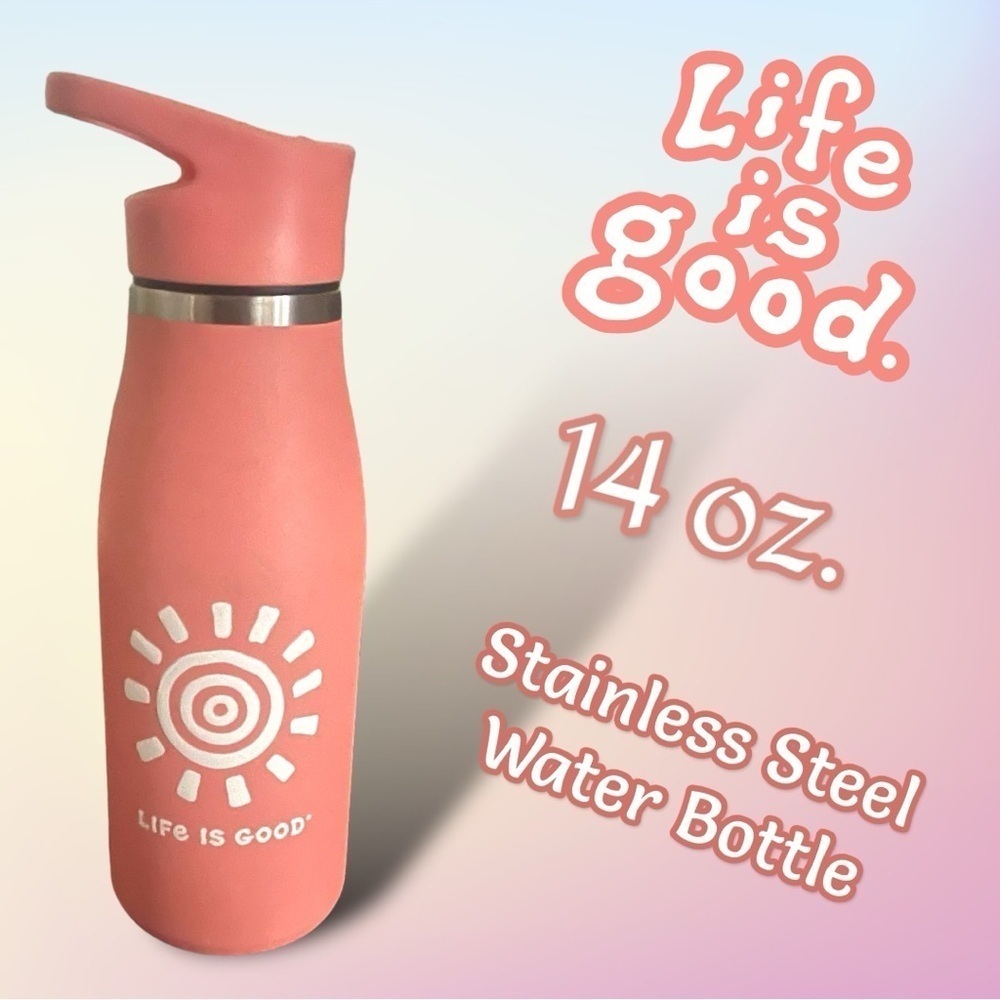 Life is Good 14 oz. Peach Stainless Steel Water Bottle tiny dent